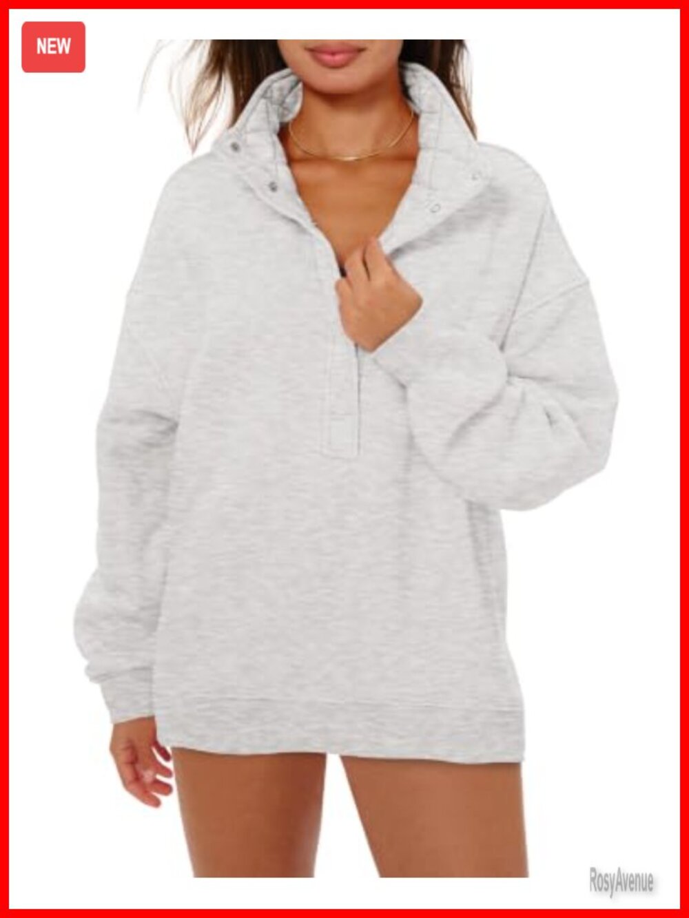 Womens Oversized Henley Neck Sweatshirt Pullover Cotton Blend Top